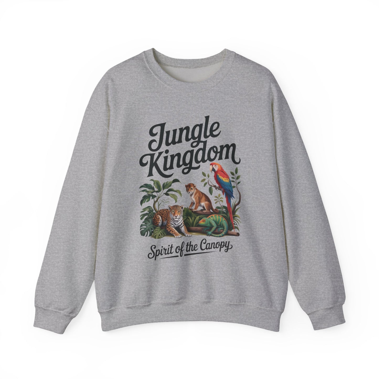 Jungle Kingdom Mens Sweatshirt, Cozy Jungle Crewneck, Nature Lover Gift, Wildlife Artwork, Eco-Conscious Apparel, Animal Enthusiast Clothing