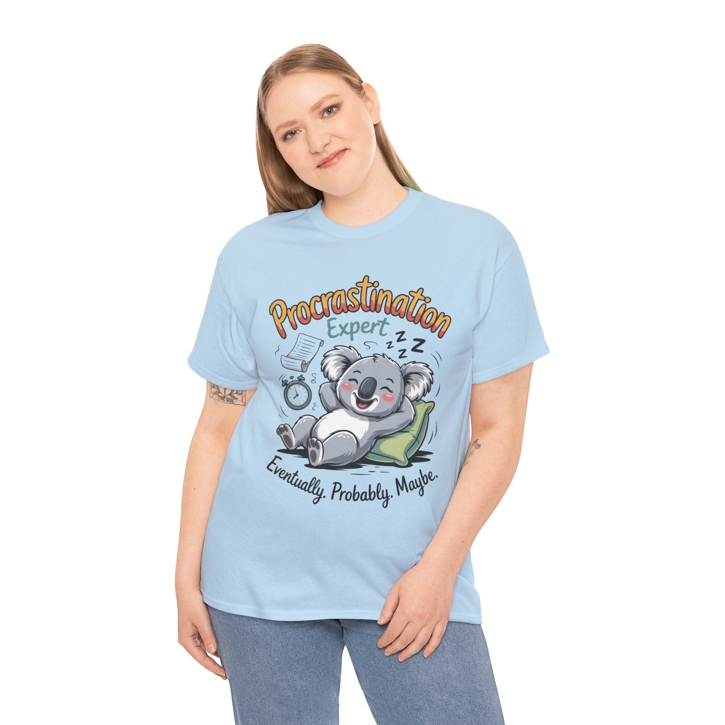 Procrastination Expert Cotton Tee, Funny T-Shirt, Cute Koala Design, Gift for Students, Relaxed Fit Shirt, Gift for Animal Lovers