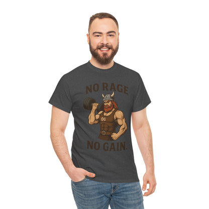 No Rage No Gain Viking Gym Shirt, Funny Muscle Workout Tee, Barbarian Fitness T-Shirt for Men, Powerlifting Humor Shirt, Viking Lifting Gift