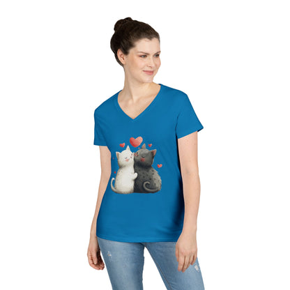 Cute Cat Love V-Neck T-Shirt, Animal Lover Gift, Valentine's Day Shirt, Cat Mom Gift, Cute Graphic Tee