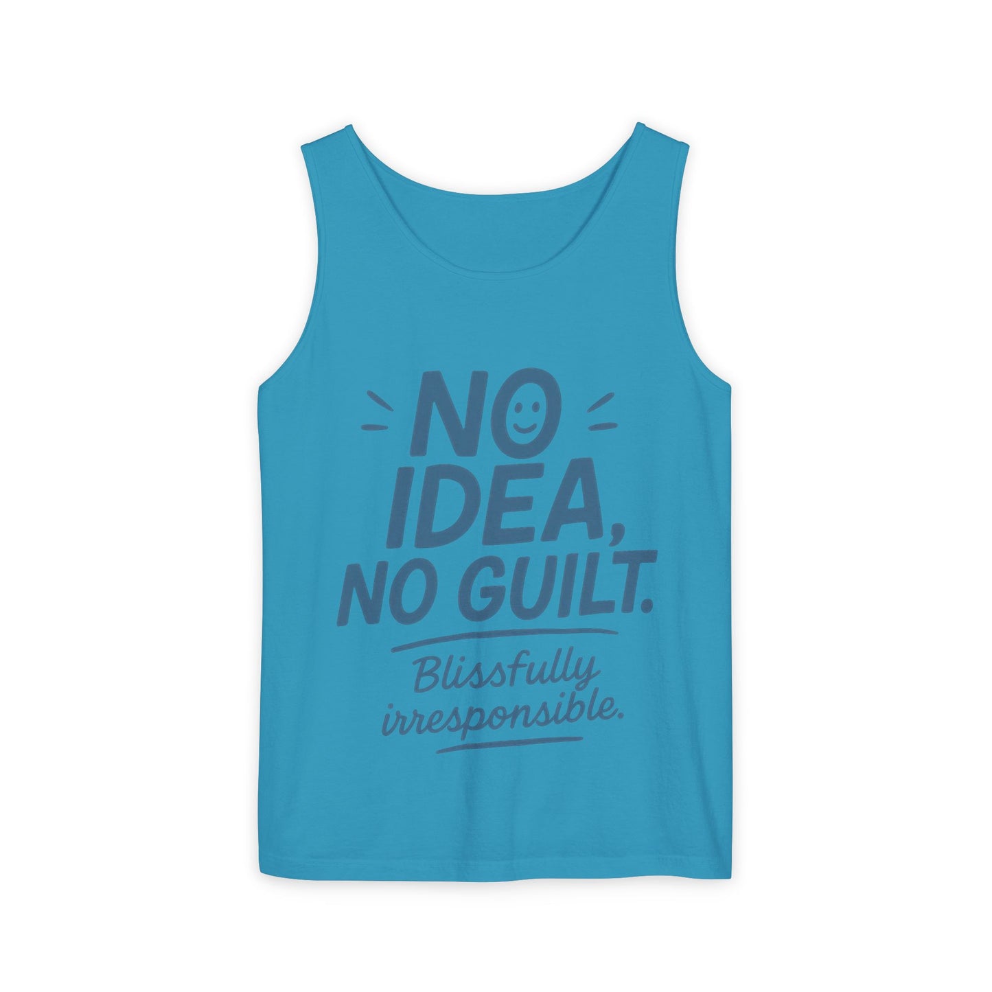 Mens Funny Tank Top, No Idea No Guilt Quote, Blissfully Irresponsible Gym Shirt, Casual Sleeveless Top, , Fun Party Shirt