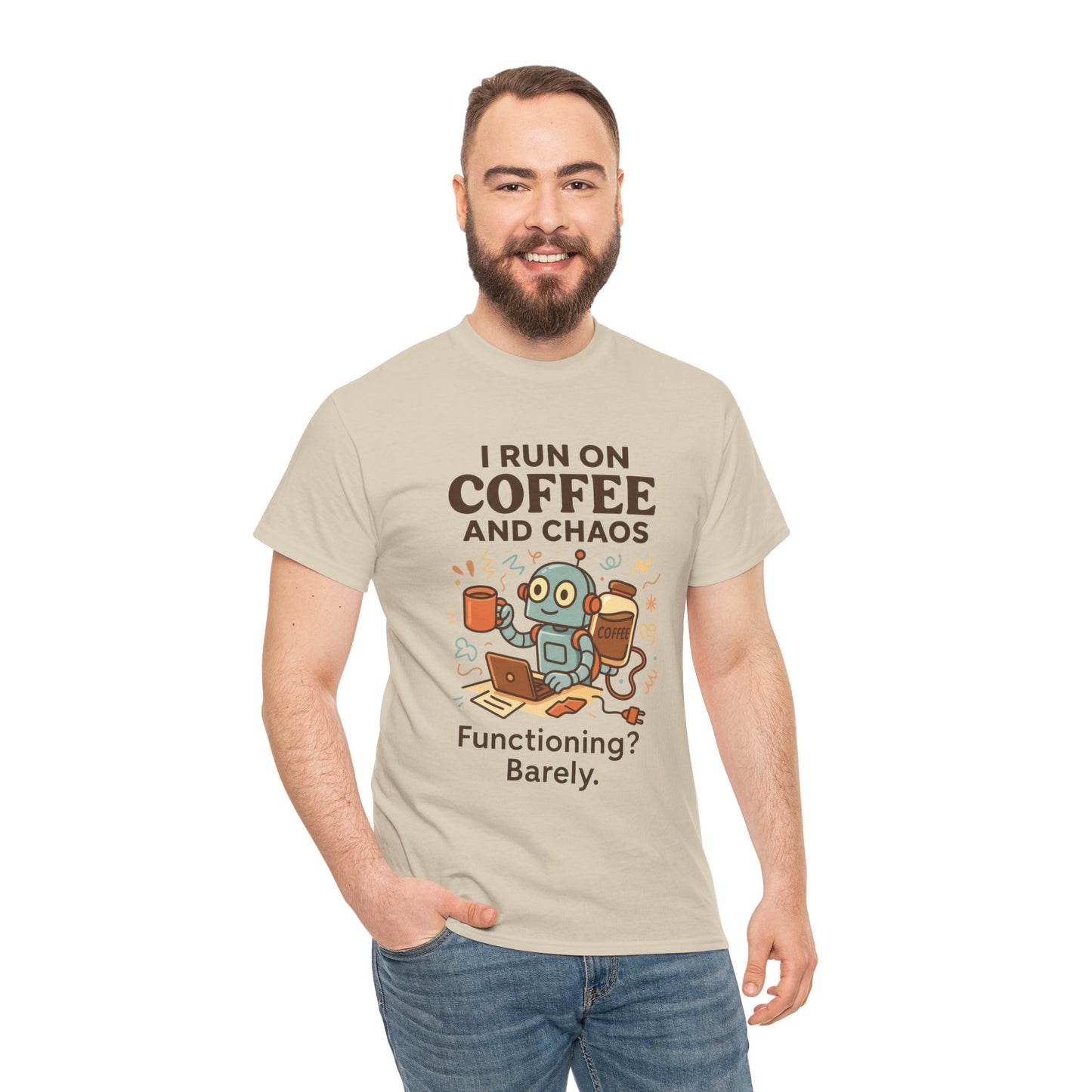 I Run on Coffee and Chaos Unisex Heavy Cotton Tee, Funny Coffee Lover Shirt, Gift for Him/Her, Work from Home Humor Tee, Relaxed Fit [...]