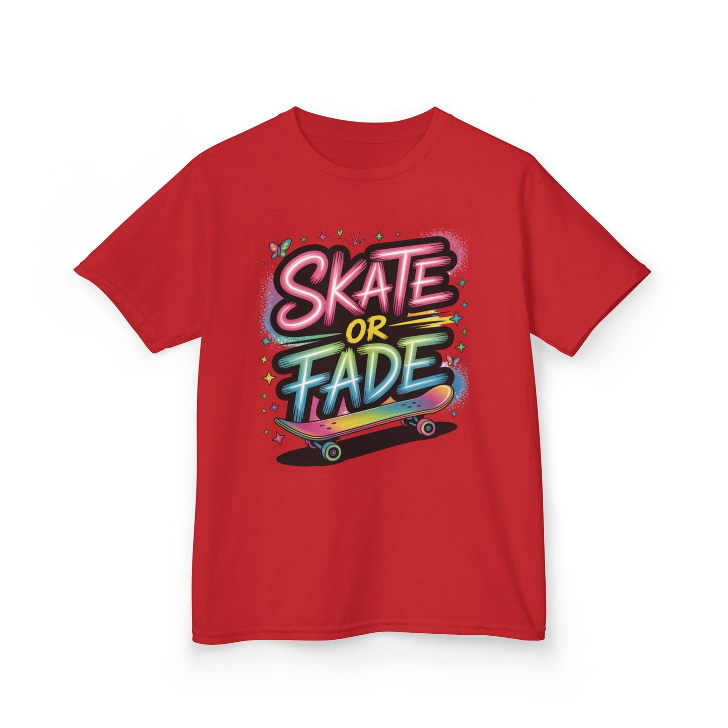 Skate Or Fade Girls Shirt, Colorful Graffiti Skateboarding Tee, Kids Heavy Cotton™ Tee