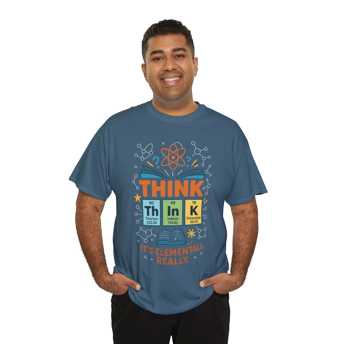 Funny Mens Science T-Shirt, THINK Element Periodic Table Shirt, Smart Geek Nerd Tee for Him, Ideal for Science Lovers, Geeky Apparel