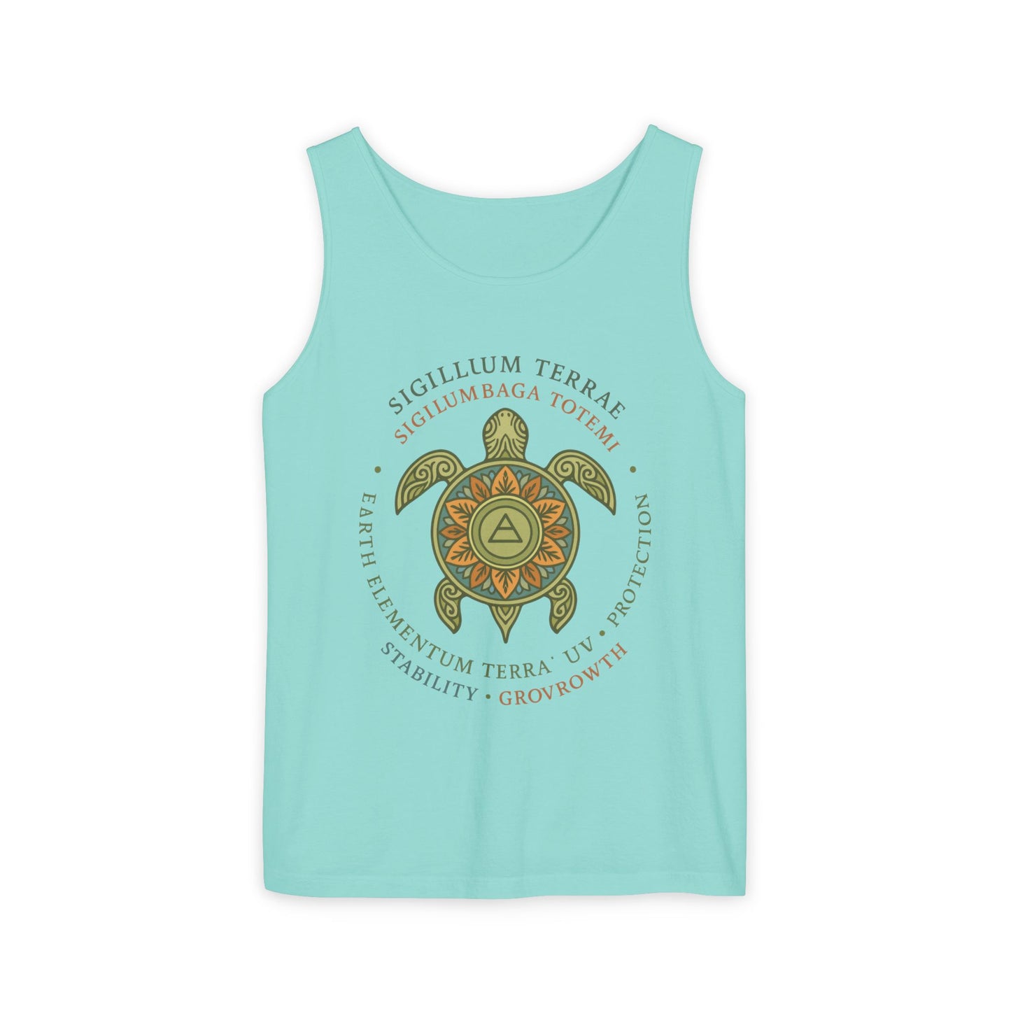Earth Totem Turtle Womens Tank, Sigillum Terrae Symbol, Elemental Growth Tee, Nature-Inspired Tank Top with Protective Symbol, , Beachwear