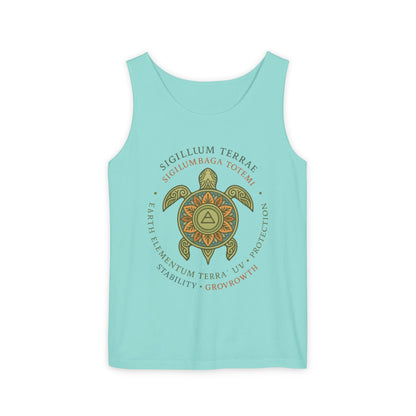 Earth Totem Turtle Womens Tank, Sigillum Terrae Symbol, Elemental Growth Tee, Nature-Inspired Tank Top with Protective Symbol, , Beachwear