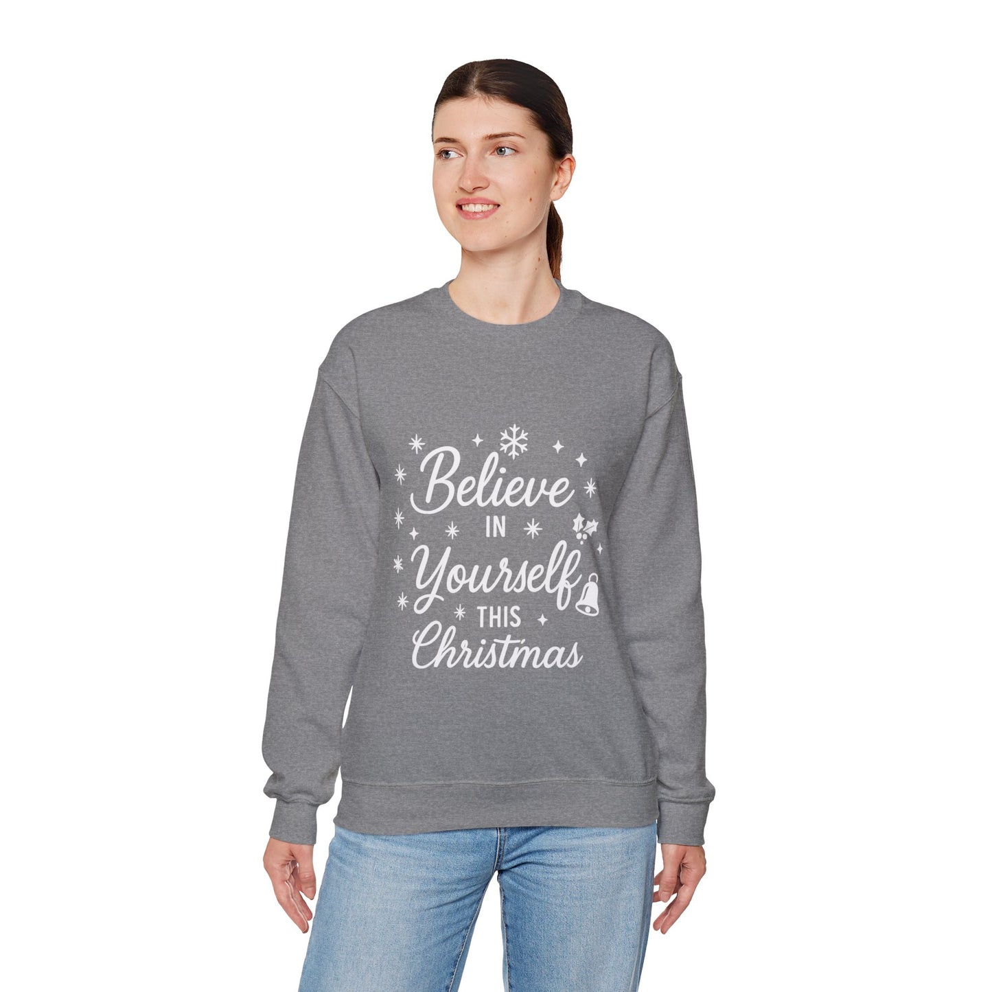 Women's Believe in the Magic Christmas Sweatshirt, Cozy Holiday Santa Hat Pullover, Women's Heavy Blend™ Crewneck Sweatshirt
