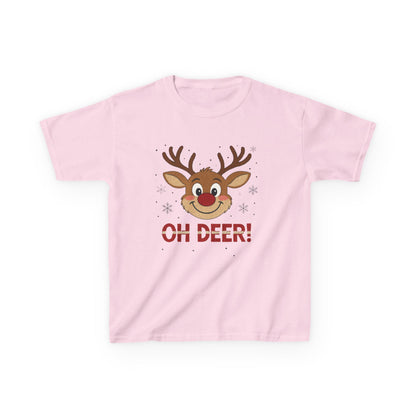 Girls Oh Deer Christmas T-Shirt, Cute Reindeer Kids Holiday Tee
