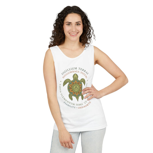 Earth Totem Turtle Womens Tank, Sigillum Terrae Symbol, Elemental Growth Tee, Nature-Inspired Tank Top with Protective Symbol, , Beachwear