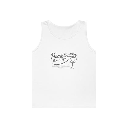 Procrastination Expert Unisex Heavy Cotton Tank Top, Funny Gift for Students, Casual Summer Wear, Relaxed Fit, Birthday Gift, Motivation Top