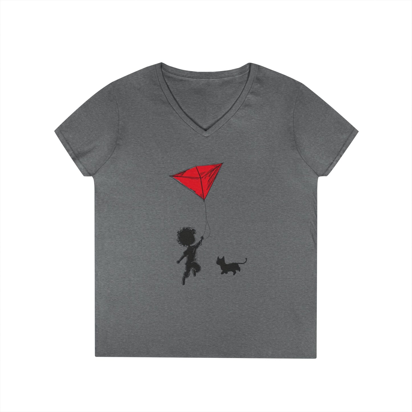 Cat Lover Girls' V-Neck T-Shirt, Gift for Birthday, Cat Lover T-Shirt, Cat Mom Gift, Gift for Kids and Animal Lovers