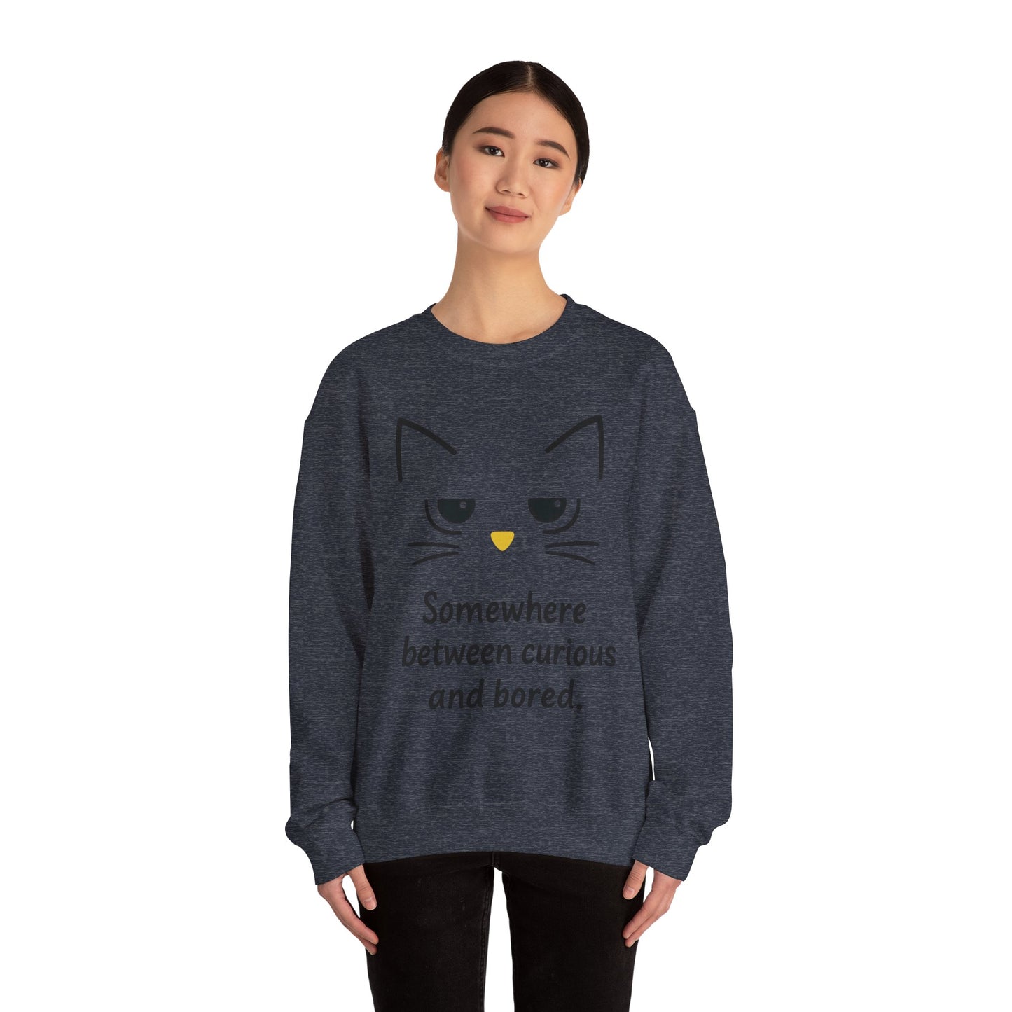 Whimsical Cat Crewneck Womens Sweatshirt, Cozy Relaxed Wear, Perfect Gift for Cat Lovers, Casual Everyday Style