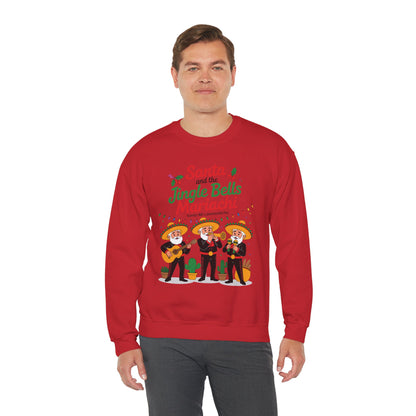 Santa and the Jingle Bells Mariachi Sweatshirt, Funny Mexican Christmas Jumper, Latin Holiday Fiesta Pullover