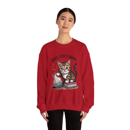 Cute Cat Oops! I Did It Again Sweatshirt, Funny Pet Lover Gift, Cozy Crewneck for Cat Moms, Purrfect for Birthdays, Casual Wear