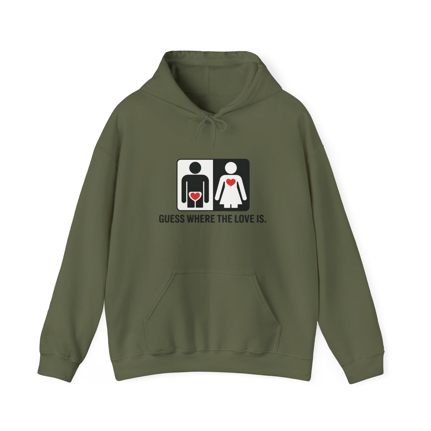 Guess Where the Love Is Hoodie, Cute Couples Hoodie, Valentines Day Gift, Matching Outfits, Witty Relationship Hoodie,  Love Joke Graphic