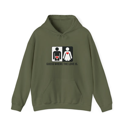 Guess Where the Love Is Hoodie, Cute Couples Hoodie, Valentines Day Gift, Matching Outfits, Witty Relationship Hoodie,  Love Joke Graphic