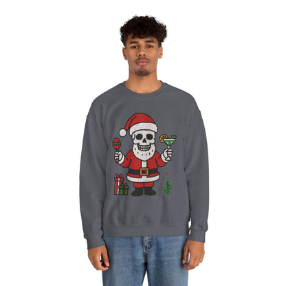 Funny Santa Skull Christmas Men's Sweatshirt, Holiday Margarita Pullover