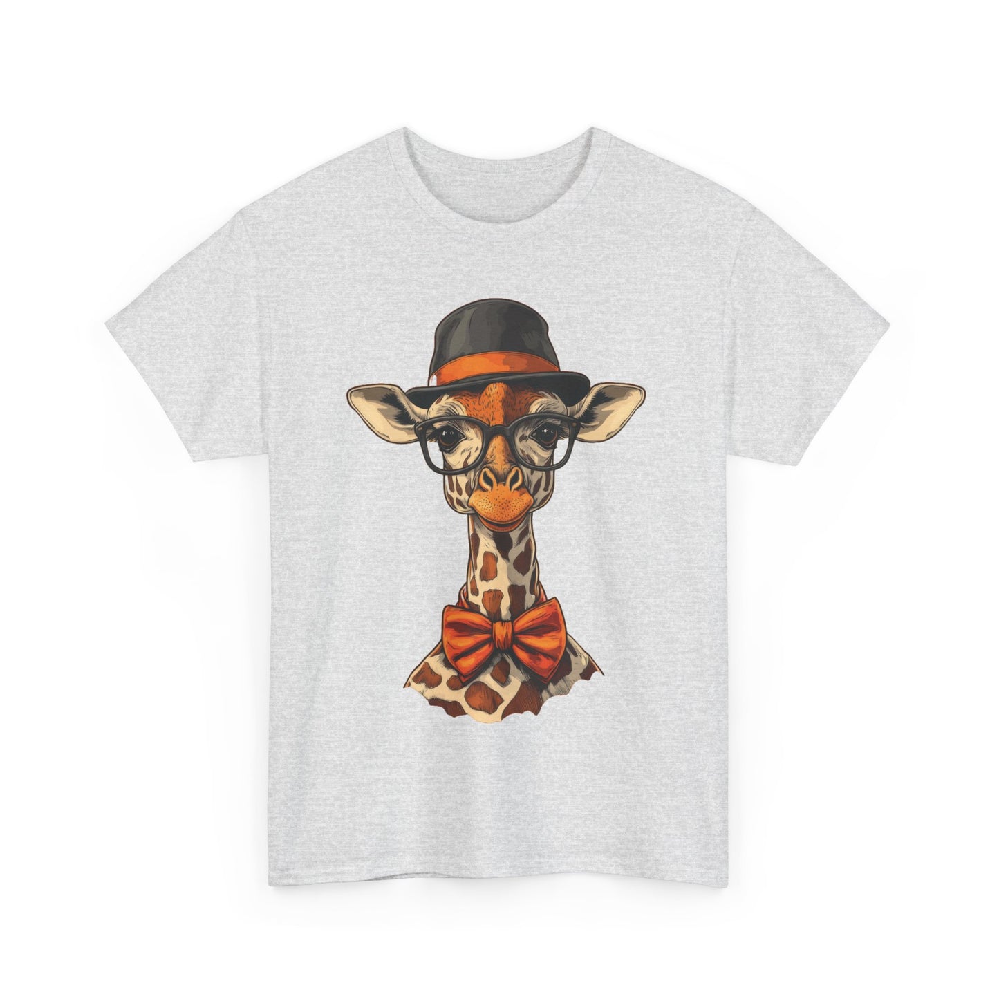 Hipster Giraffe T-Shirt with Hat and Glasses, Whimsical Giraffe Tee, Fun Gift, Cute Graphic Shirt, Unisex Heavy Cotton Tee