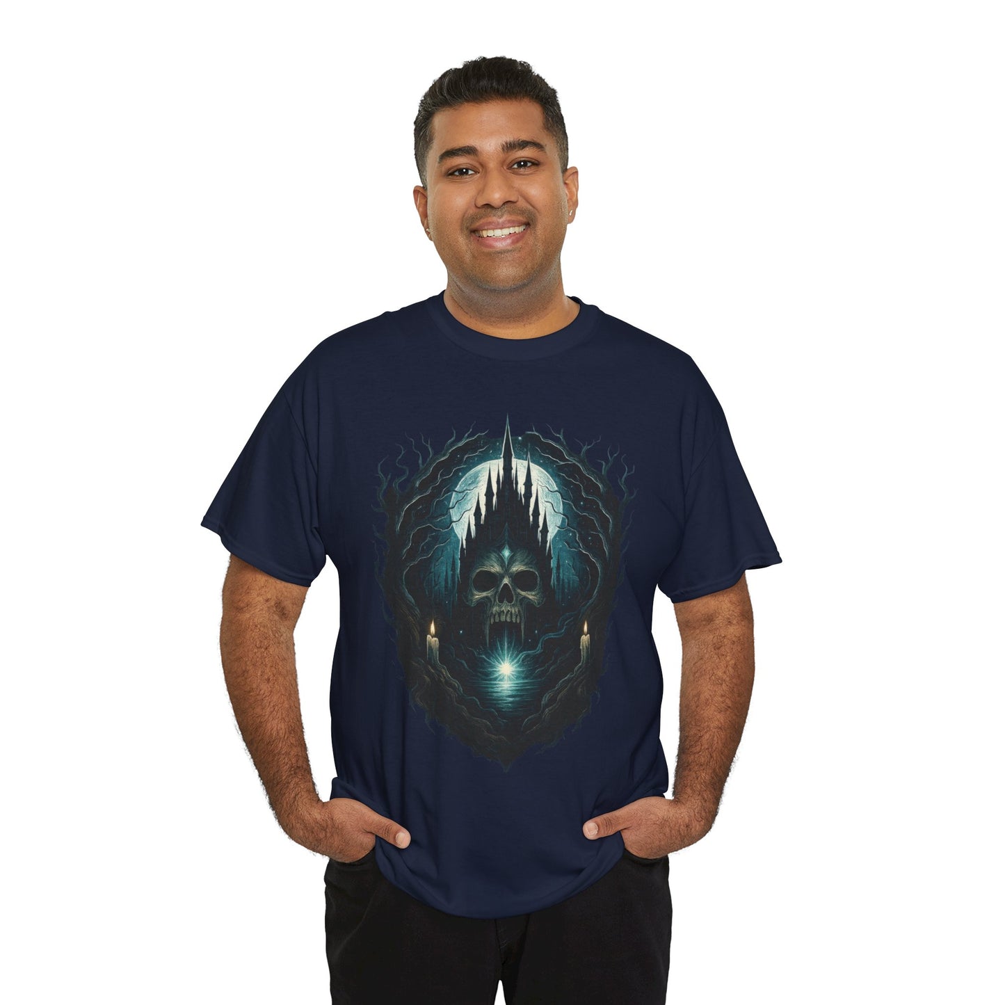 Gothic Skull Castle Men's T-Shirt, Dark Horror Haunted Night Graphic Tee, Halloween Shirt