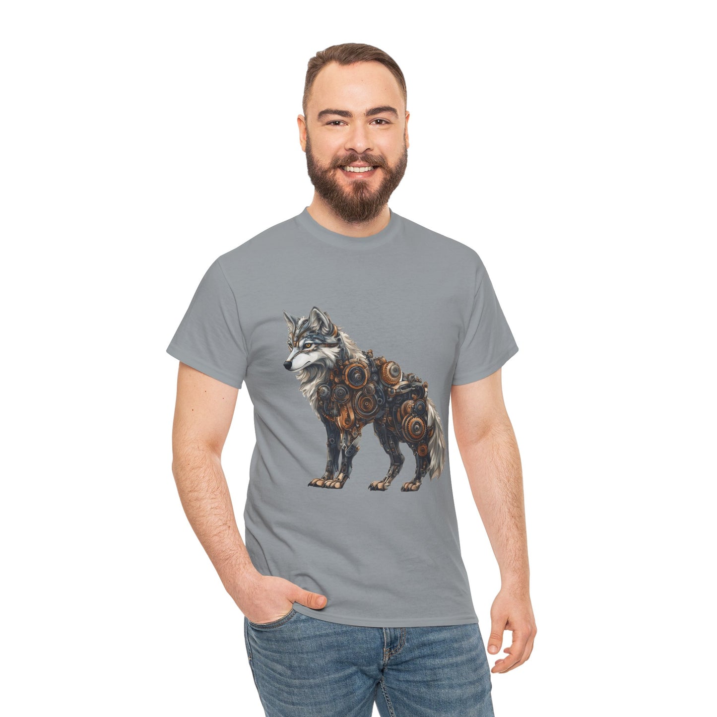 Steampunk Wolf Tee, Mechanical Wolf T-Shirt, Unisex Heavy Cotton Shirt, Graphic T-Shirt, Unique Design,Futuristic Animal Lover Gift Shirt