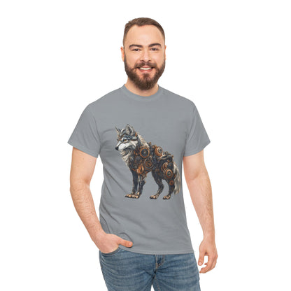 Steampunk Wolf Tee, Mechanical Wolf T-Shirt, Unisex Heavy Cotton Shirt, Graphic T-Shirt, Unique Design,Futuristic Animal Lover Gift Shirt
