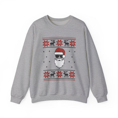 Cool Santa Men's Sweatshirt, Funny Knit Look Pullover, Retro Christmas Sweater Style