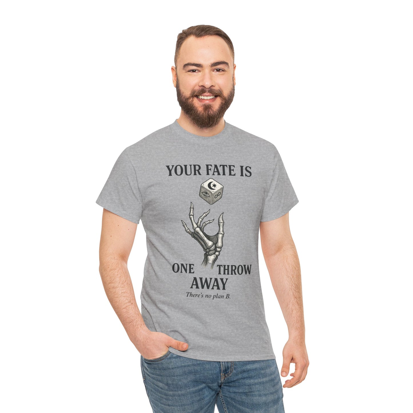 Your Fate Mens Heavy Cotton Tee, Skeleton Dice Graphic T-Shirt, Trendy Gift for Gamers, Gambling Tee, Unique Quote Apparel