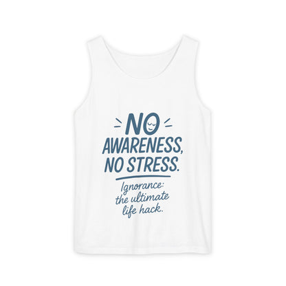 Womens No Awareness Racerback Tank Top, Funny No Stress Quote, Ignorance Life Hack, Workout Sleeveless Shirt, Motivational Shirt, Yoga