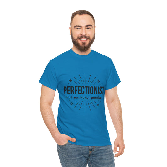 Mens Perfectionist T-Shirt, No Flaws No Compromise, Minimal Bold Graphic Tee, Gift for OCD, Clean Freak, or Detail-Oriented Men