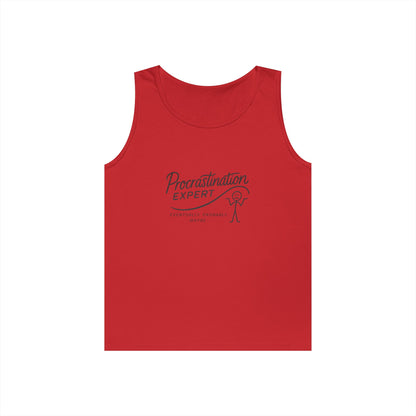 Procrastination Expert Unisex Heavy Cotton Tank Top, Funny Gift for Students, Casual Summer Wear, Relaxed Fit, Birthday Gift, Motivation Top