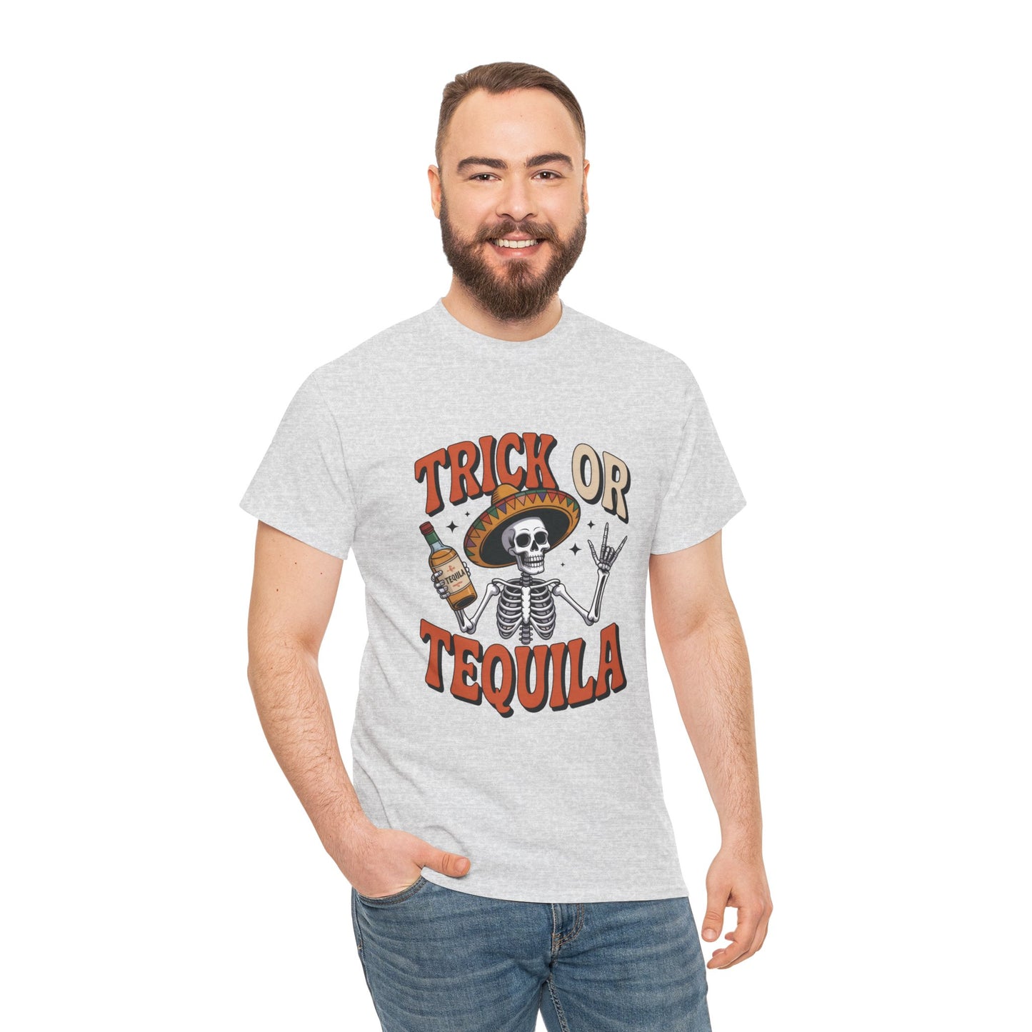 Trick or Tequila Skeleton Men's T-Shirt , Funny Halloween Drinking Party Tee for Men