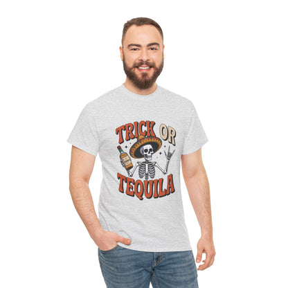 Trick or Tequila Skeleton Men's T-Shirt , Funny Halloween Drinking Party Tee for Men