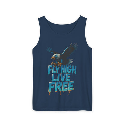 Mens Garment-Dyed Tank Top, Fly High Live Free Eagle Mens Tank Top Gym Wear