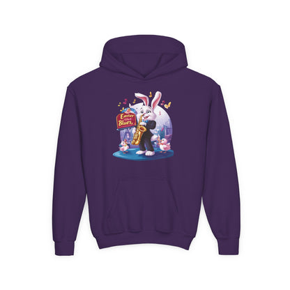 Easter Blues Youth Hoodie, Cute Bunny Sweatshirt, Spring Festival Apparel, Kid's Gift, Music Celebration, Easter Outfit