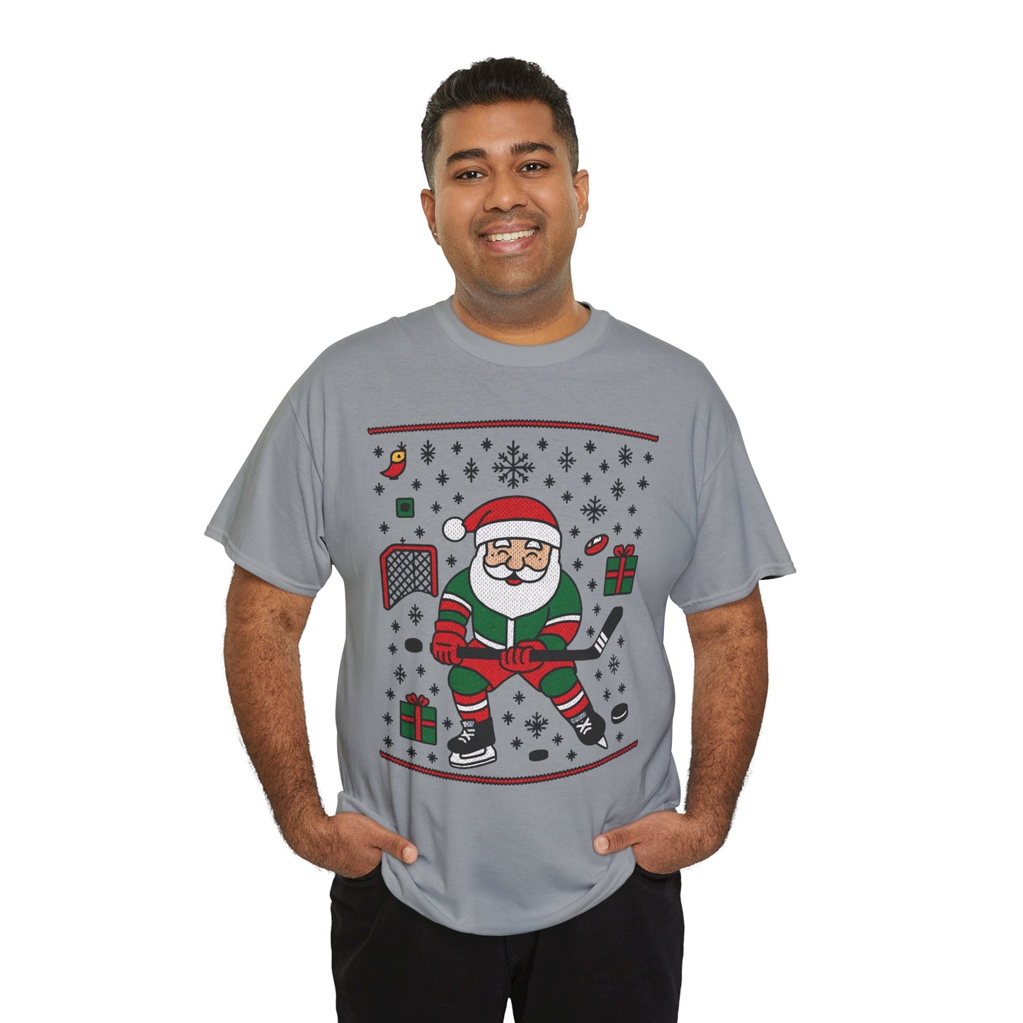 Hockey Santa Men's Christmas T-Shirt, Funny Sports Holiday Tee