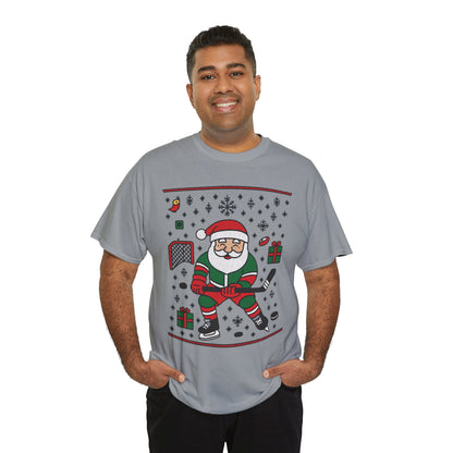 Hockey Santa Men's Christmas T-Shirt, Funny Sports Holiday Tee