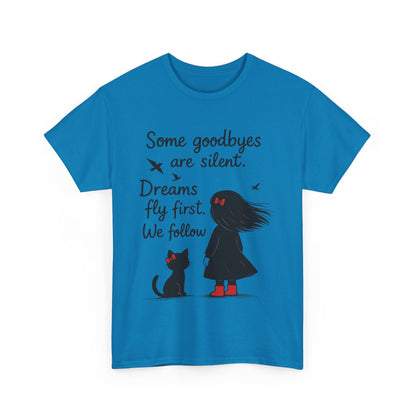 Emotional Hand Drawn Womens T-Shirt, Minimalist Red Dress Girl and Cat Graphic Tee, Cat Lover Gift
