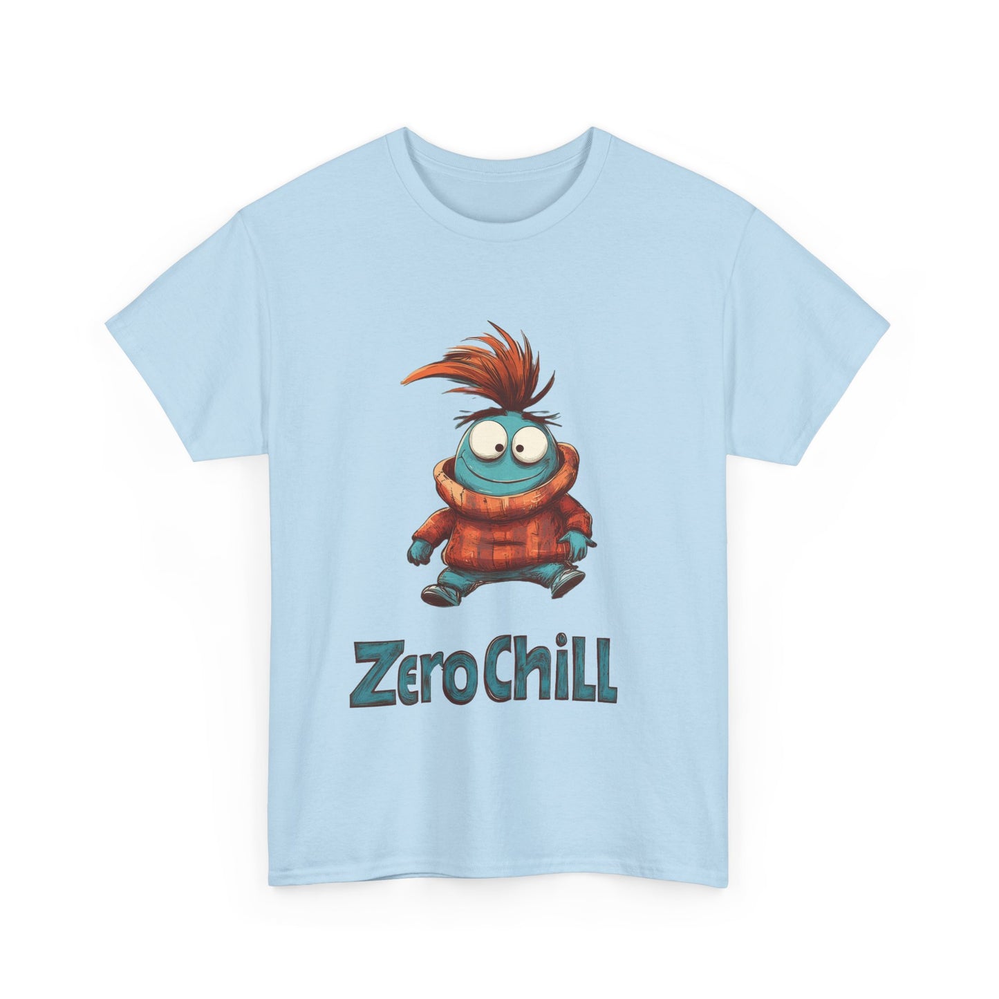 Zero Chill Funny Cartoon Character Tee, Quirky Cute Monster Shirt, Chill Vibes Humor Gift, Fun Cartoon T-Shirt, Chill Vibe Shirt