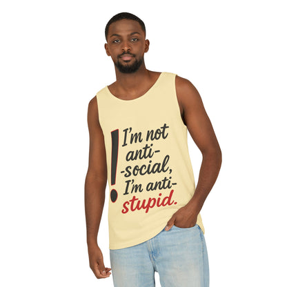Snarky Anti-Social Mens Tank Top, Funny Summer Apparel, Mens Gift, Beachwear, Humorous Mens Tee, Graphic Tee for Introverts & Thinkers