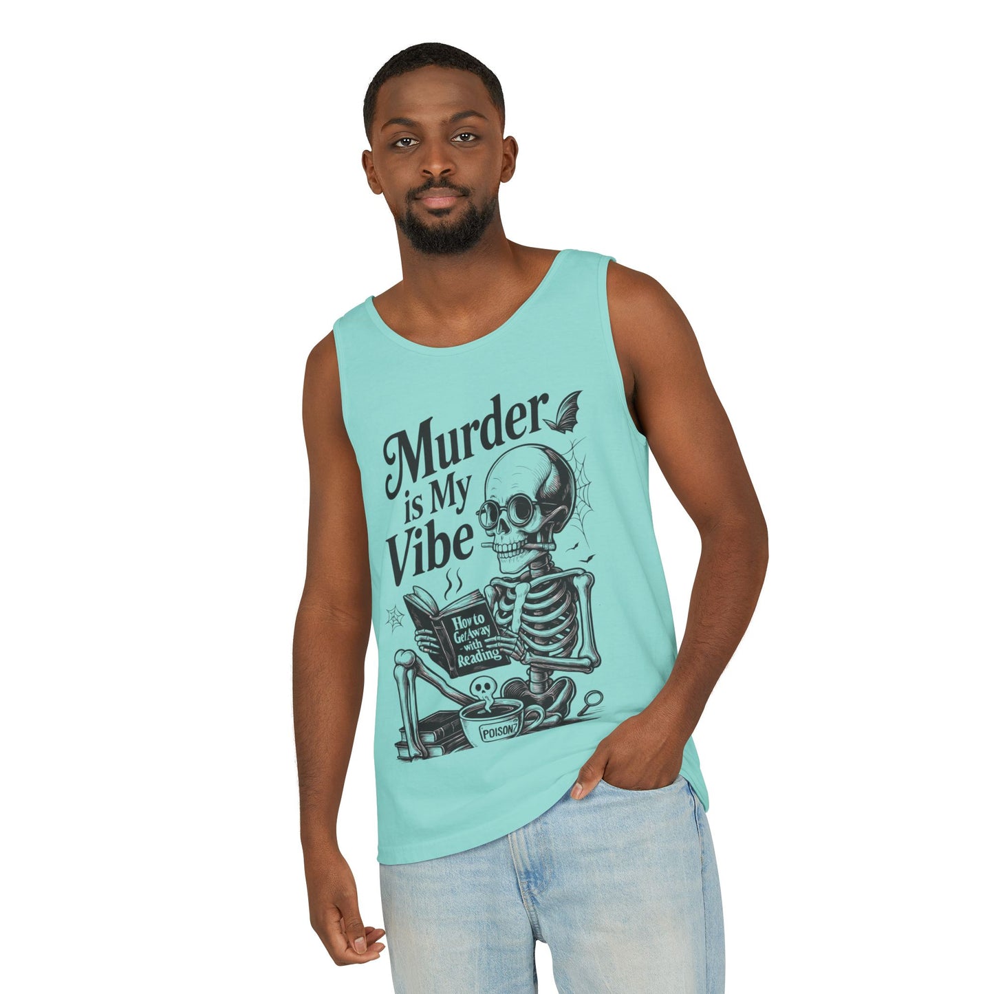 Murder Is My Vibe Tank Top, Mens Goth Tank, Halloween Clothing, Skeleton Graphic Tee, Cozy Casual Wear, Quirky Gift Idea