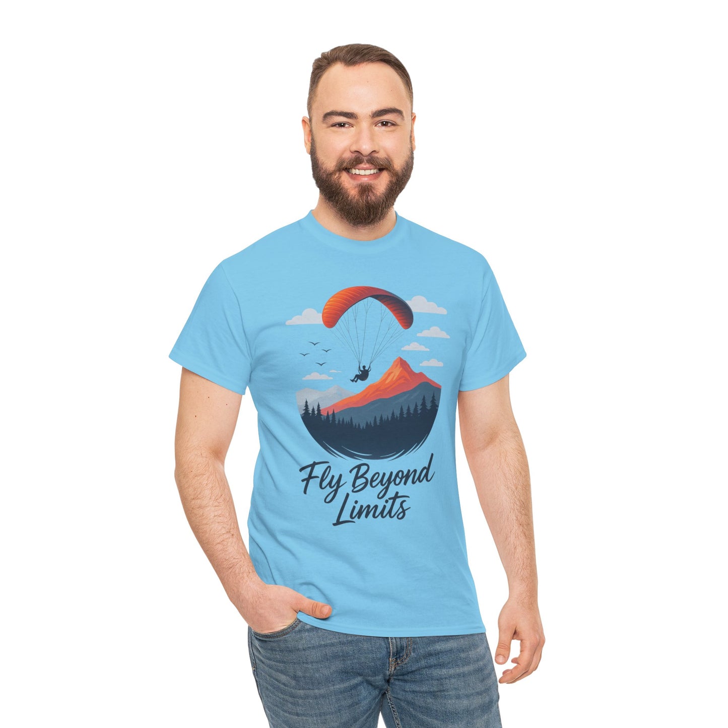 Paragliding Adventure T-Shirt, Mountain Landscape Tee, Nature Travel Lover Shirt, Outdoor Hiking Gift, Unisex Heavy Cotton Tee