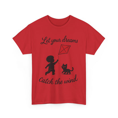 Cute Kid and Cat Design T-Shirt, Playful Gift for Cat Lovers, Summer Style, Cat Lover T-Shirt, Gift for Cat Owners, Women's Cotton T-Shirt