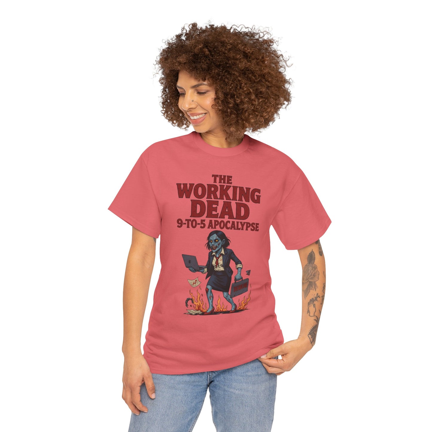 The Working Dead 9-to-5 Apocalypse Women's T-Shirt, Horror Office Zombie Top, Halloween Office Humor