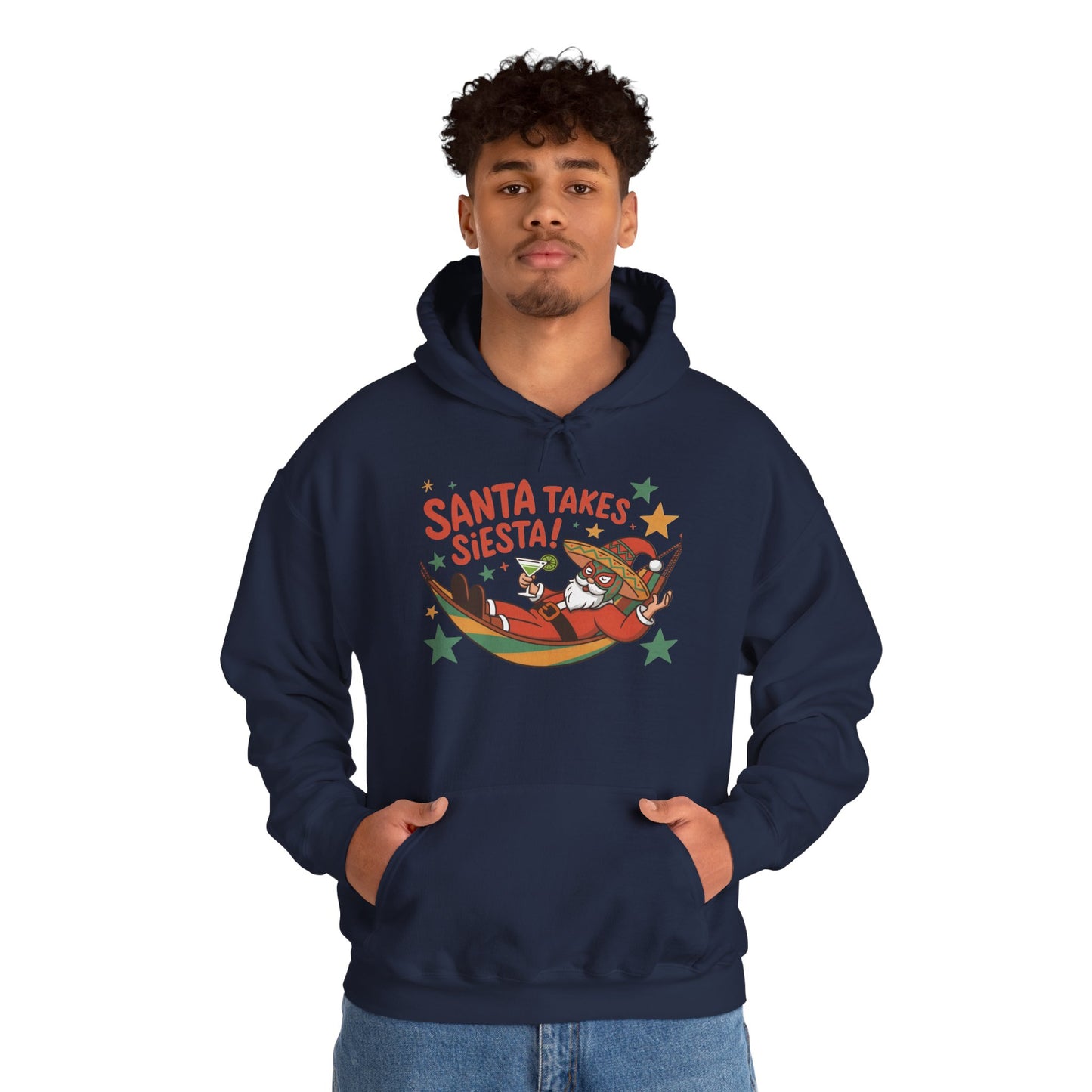 Santa Takes a Siesta Funny Christmas Hoodie for Men, Mexican Santa Holiday Sweatshirt, Siesta Santa Christmas Sweater