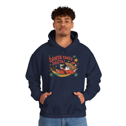 Santa Takes a Siesta Funny Christmas Hoodie for Men, Mexican Santa Holiday Sweatshirt, Siesta Santa Christmas Sweater