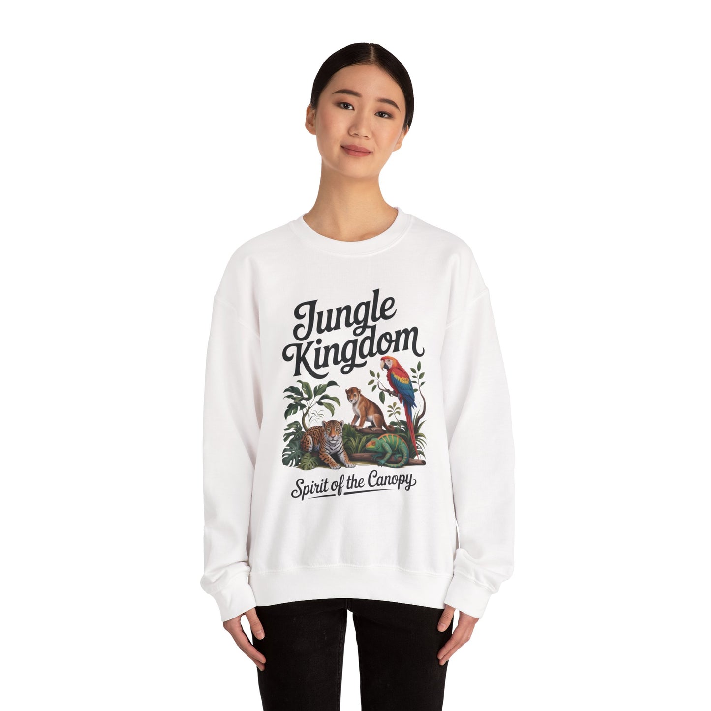 Jungle Kingdom Womens Sweatshirt, Cozy Jungle Crewneck, Nature Lover Gift, Wildlife Artwork, Eco-Conscious Apparel, Animal Enthusiast Clothing