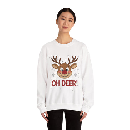 Womens Oh Deer Christmas Sweatshirt, Cute Reindeer Holiday Pullover, Women's Crewneck Sweatshirt