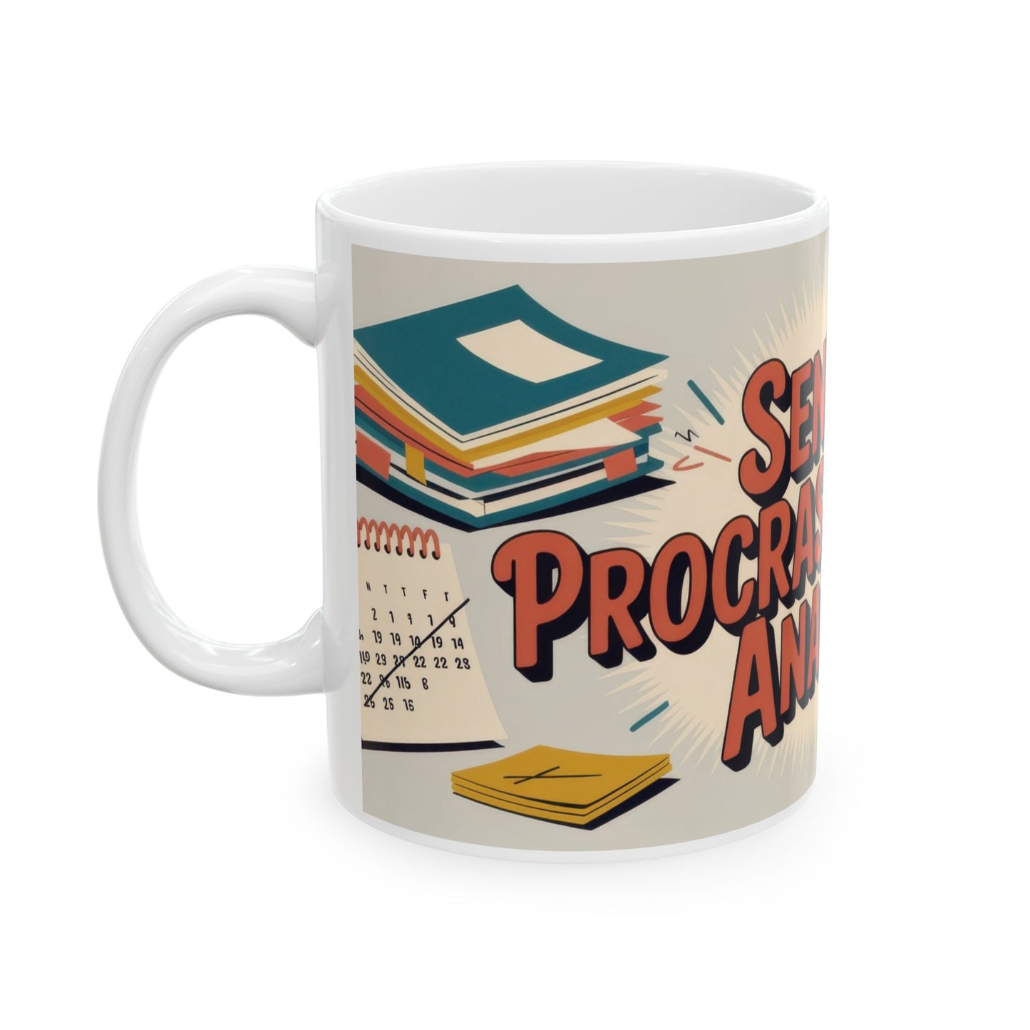 Senior Procrastination Analyst Mug, Funny Coffee Cup for Office, Gift for Coworkers, Humorous Ceramic Mug, Deadline Joke Coffee Mug