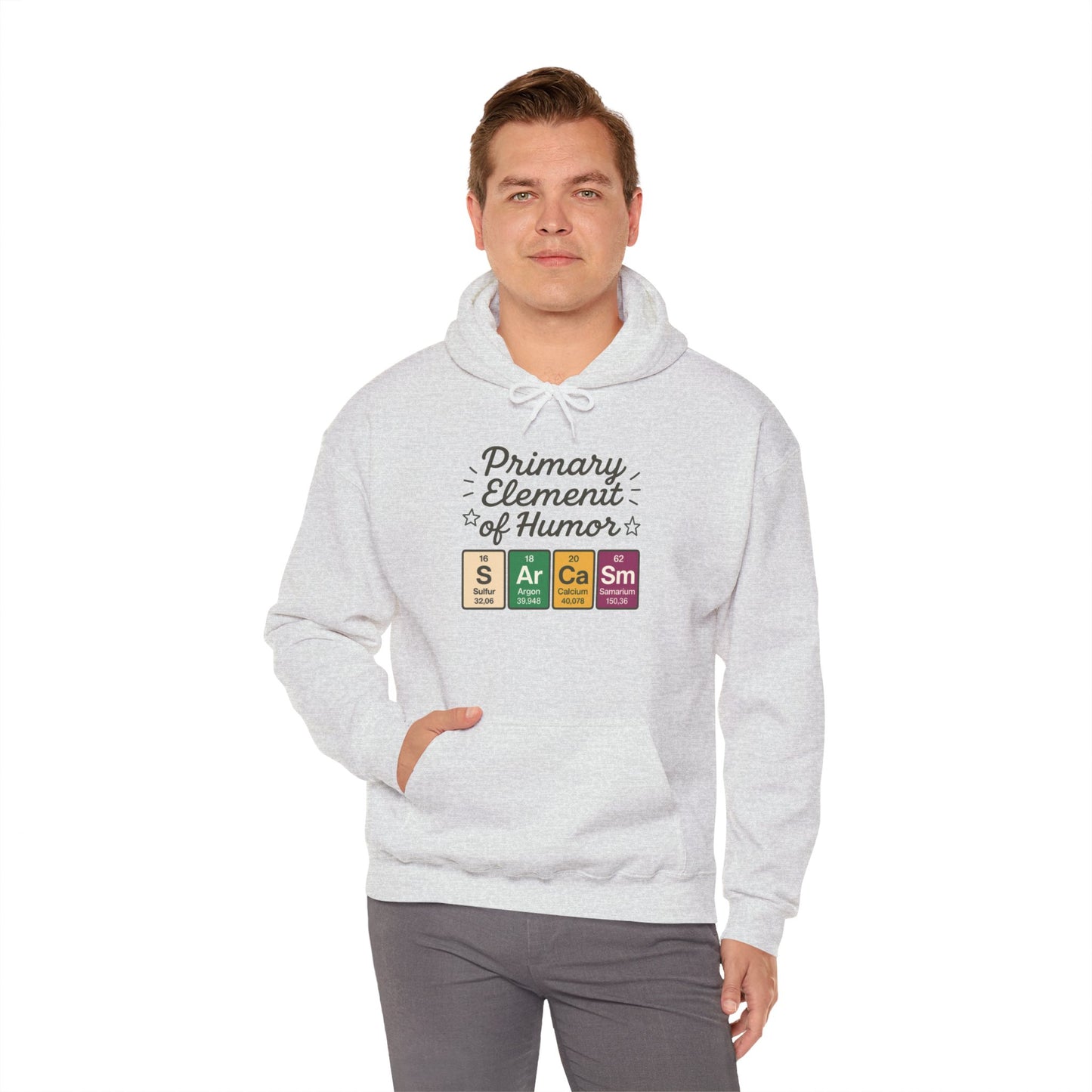 Sarcasm Hoodie for Men, Funny Nerd Hoodie, Primary Element of Humor Sweatshirt, Science Lover Gift for Him, Sarcastic Humor Apparel