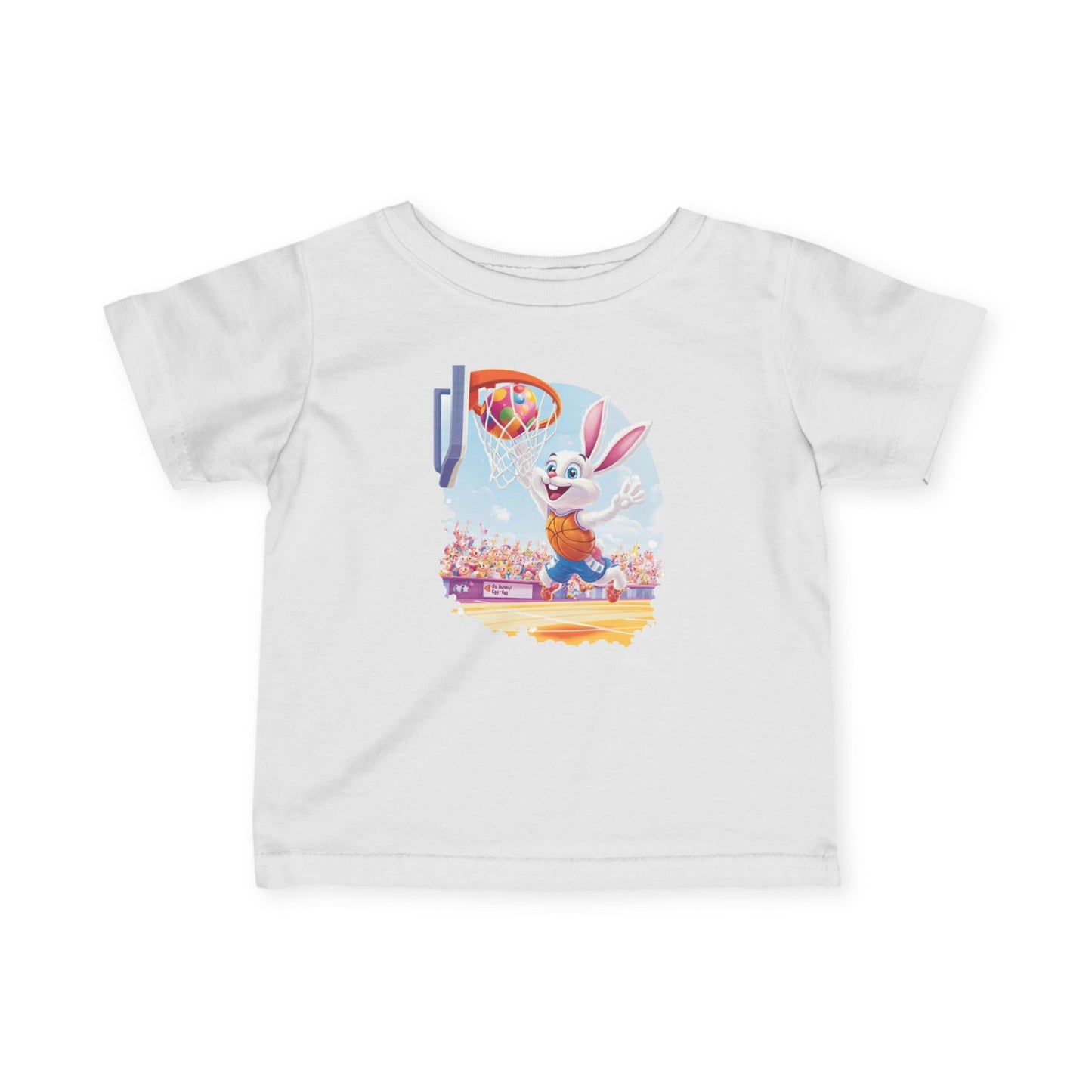 Easter Basketball Bunny Infant Tee - Cute Bunny Dunking Egg Ball, Fun Spring Sports Shirt for Babies 6-24 Months, Easter Gift Idea